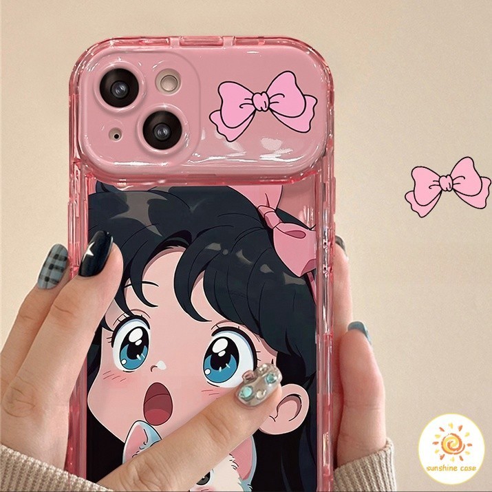 กระจกพับลายการ์ตูนสาวน่ารัก ไอโฟน11 For iPhone12 13 14 15Pro MAX X XS XR XS 6 7 8Plus SE2020 เคสโทรศัพท์