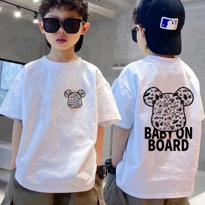 เสื้อยืดแขนสั้น พิมพ์ลาย สไตล์ตะวันตก แฟชั่นฤดูร้อน สําหรับเด็กผู้ชาย 2024
