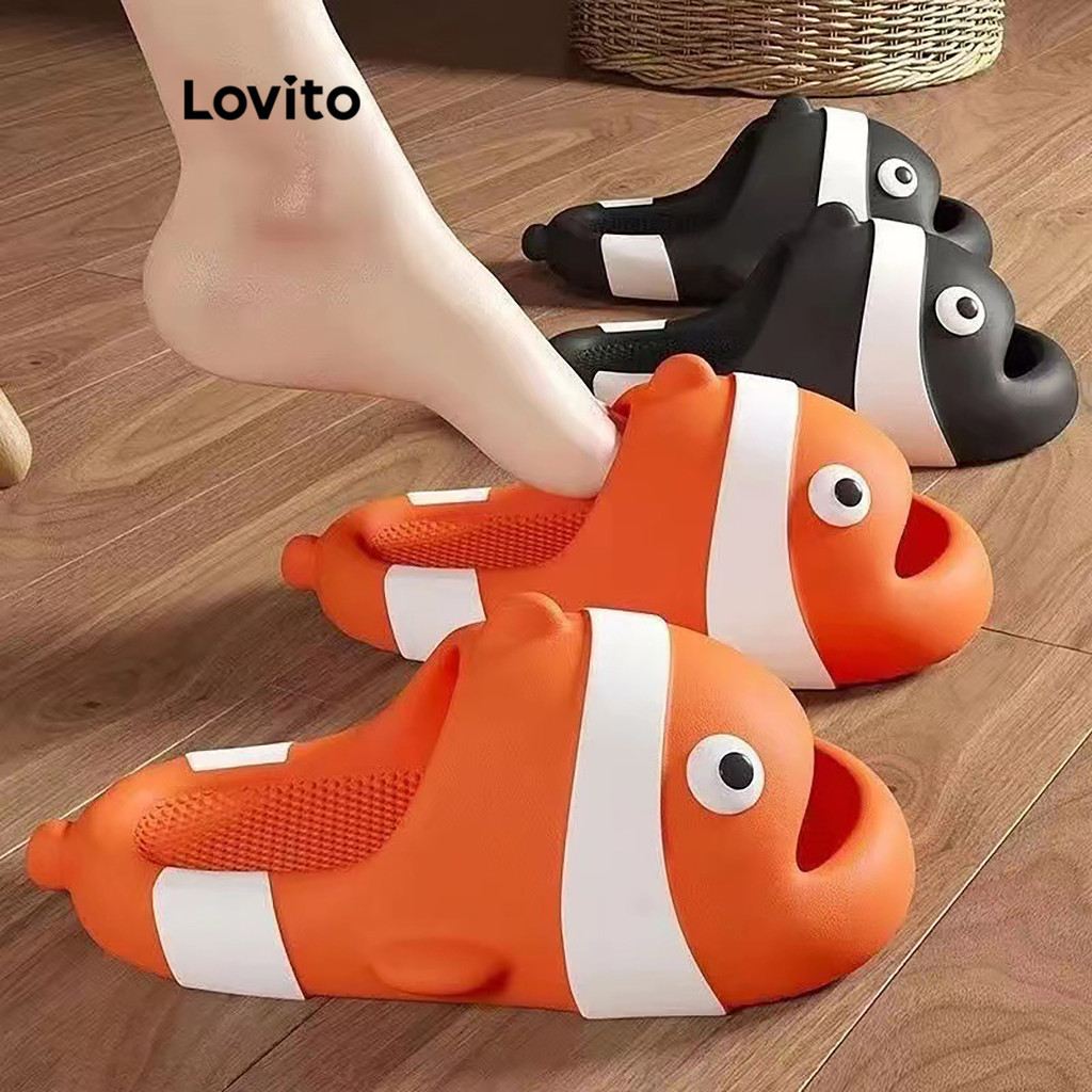 Lovito รองเท้าสลิปเปอร์ผู้หญิง ส้นเตี้ย พื้นนุ่ม รูปการ์ตูน สไตล์ลำลอง LFA23214