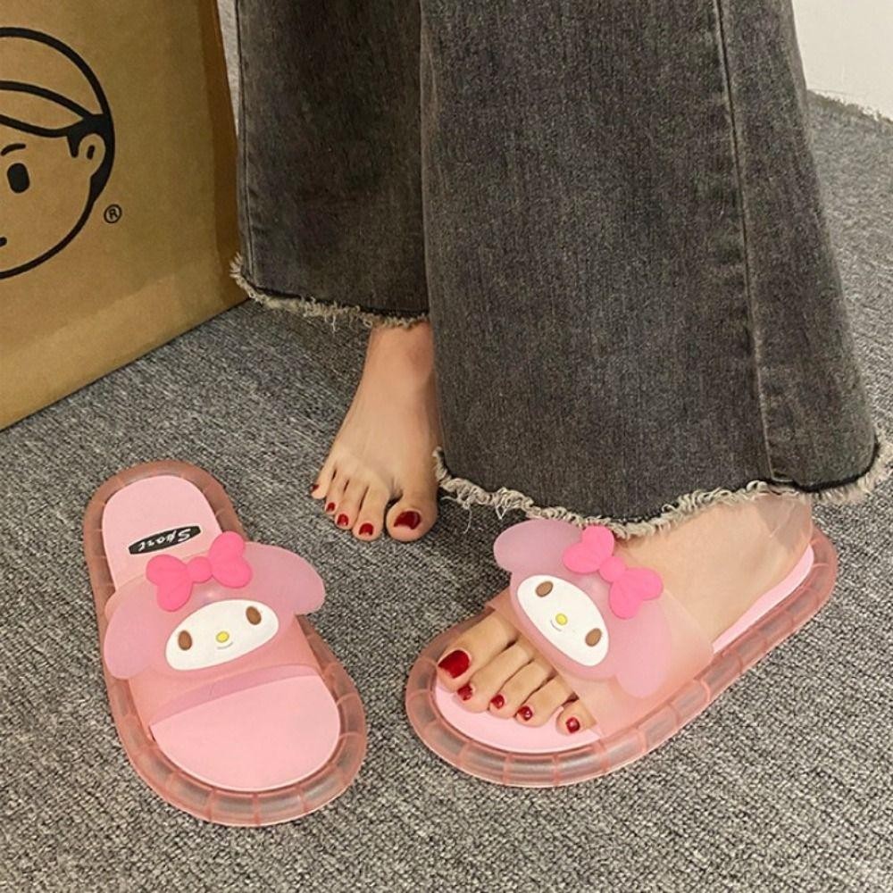 Fitnessfactory รองเท้าแตะเด็กผู้หญิงส่องสว่าง, รองเท้าแตะผู้หญิงมีไฟ Kuromi น่ารัก, INS Kawaii Hello KT รองเท้าแตะป้องกันการลื่นไถลรองเท้าในครัวเรือน