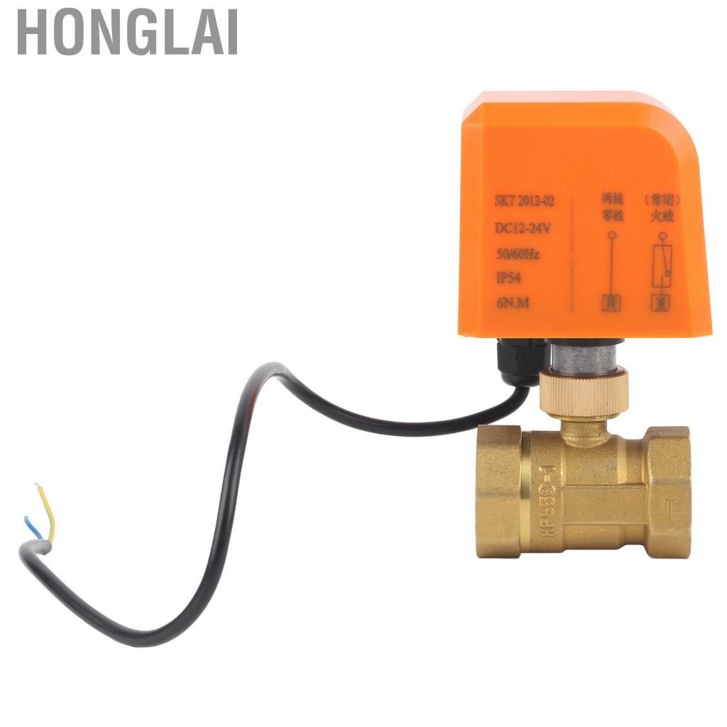 Honglai DN25 6-20W บอลวาล์วไฟฟ้ามอเตอร์ทองเหลือง DC 12/24V 2 ทาง ลวด 1.6Mpa