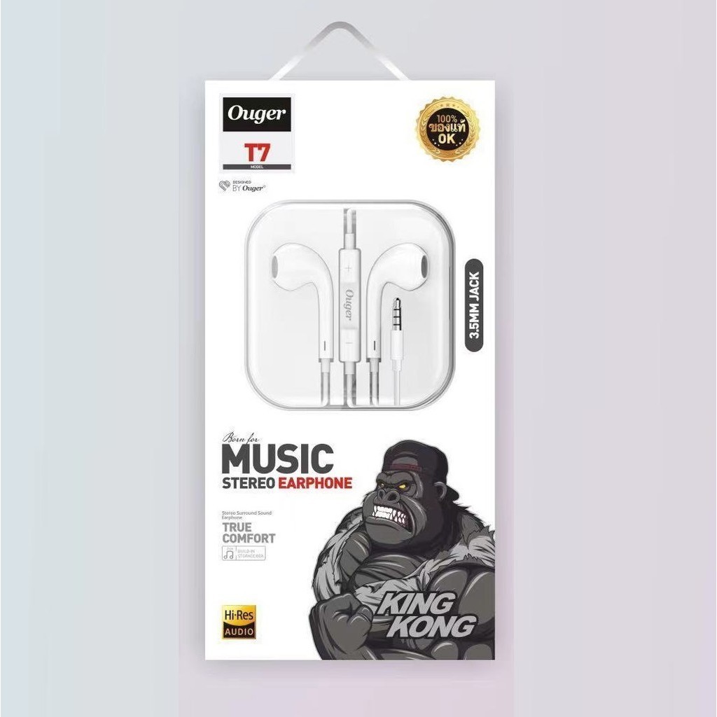 Ouger หูฟังอินเอียร์ 3.5mm / TypeC / iP เสียงชัด มีไมค์ สำหรับแอนดรอยด์และอุปกรณ์อื่นๆ หูฟังสมอลทอล์