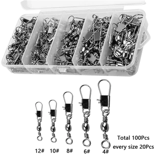 ครีกมูน 100ชิ ้ น/Lot 4#6#8#10#12# หมุนผสมตัวเชื ่ อมต ่ อตกปลา Snap Pin Rolling Lure ตะขอหมุน Carabiner Connectors Tackle อุปกรณ ์ เสริม