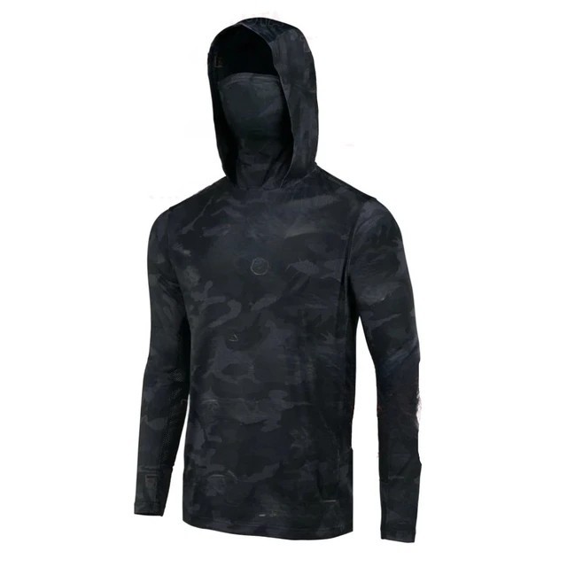เสื ้ อตกปลาผู ้ ชายประสิทธิภาพตกปลา Hoodie เสื ้ อผ ้ ากลางแจ ้ ง UV Protection Breathable Face Mask เสื ้ อยืดตกปลา Tops