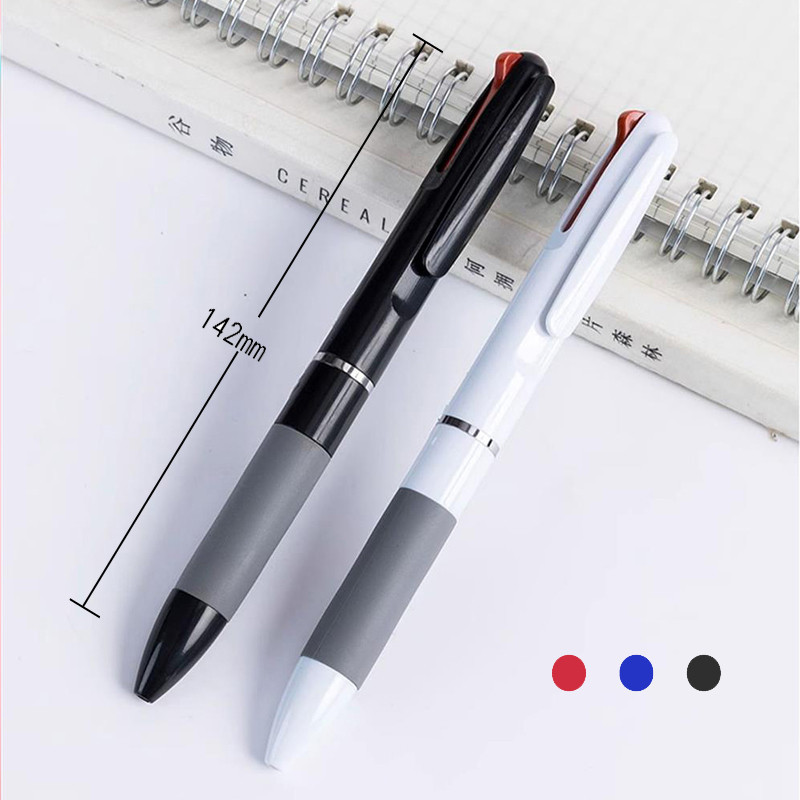 Creative 3 สีปากกาลูกลื ่ น Simple Push-Style Multi-Color ปากกานักเรียนเครื ่ องเขียน WJ574