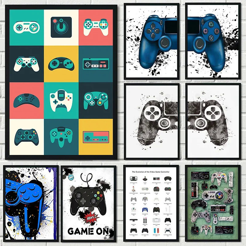 โมเดิร์นวิดีโอเกมคอนโทรลเลอร์โปสเตอร์คอนโซลเกมมือถือ Gamepad ผ้าใบภาพวาด Wall Art พิมพ์ภาพ Gamer Room ตกแต่งบ้าน FDK2