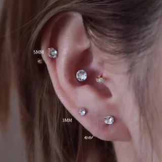 Roselife 1PC Unisex Classic Gold Ball คริสตัล Pierced สกรูต่างหูผู้หญิงผู้ชาย Hypoallergenic Ear Studs เครื่องประดับอุปกรณ์เสริม