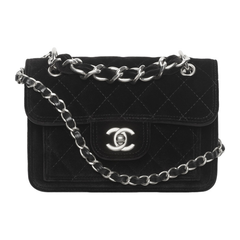 Chanel/Chanel women's bag PICCOLA black velvet diamond patterned embroidered exquisite single shoulder crossbody