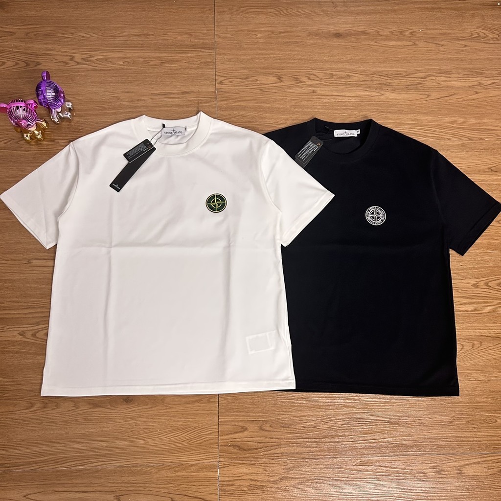 Stone island เหรียญคุณภาพสูงเย ็ บปักถักร ้ อยผ ้ าฝ ้ ายคู ่ เสื ้ อยืดแขนสั ้ น