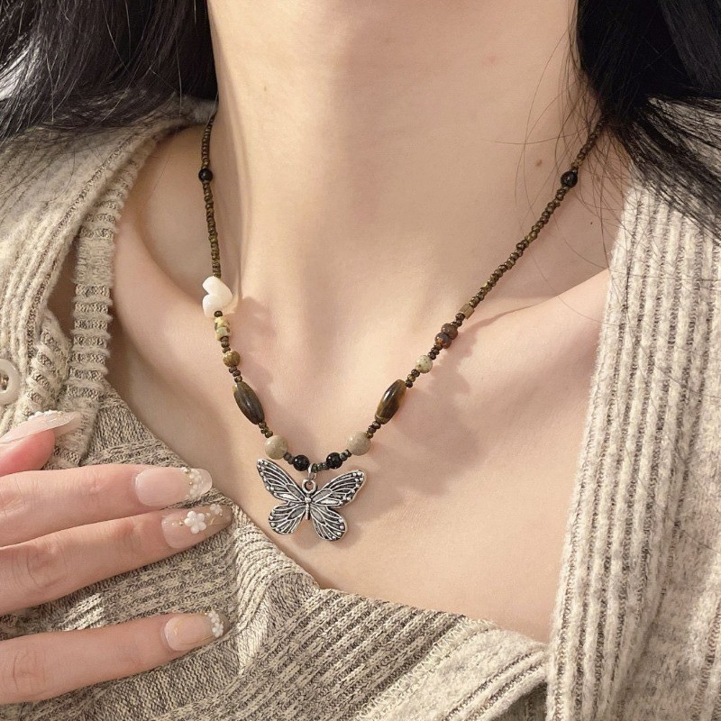 วินเทจลูกปัดมุกสร ้ อยคอผีเสื ้ อClavicle Choker Chainของขวัญวันวาเลนไทน ์