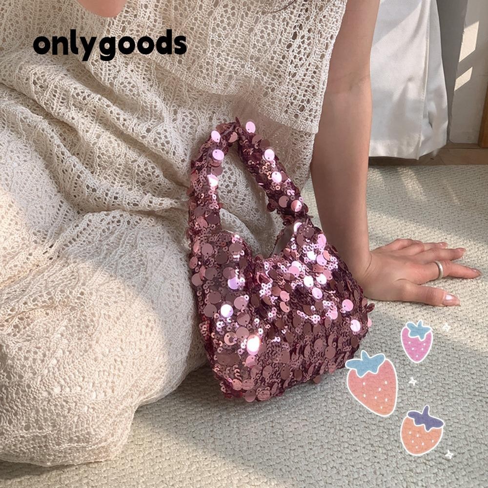 Only Fashion Glitter Pleated Bag, Small Delicate Hand Carrying Sequin Bag, Trend Tote Bag