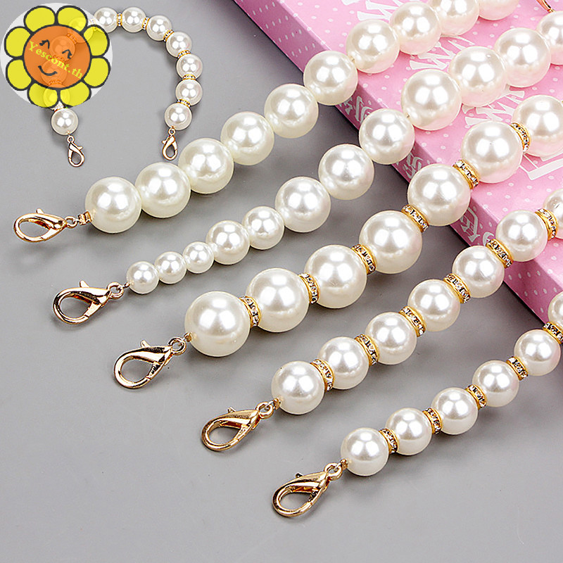 Yescont คลาสสิกสั้น Pearl กระเป๋าลูกปัดสําหรับหญิงสาวกระเป๋า Tote กระเป๋าเปลี่ยน Pearl Chain กระเป๋าอุปกรณ์เสริม TH