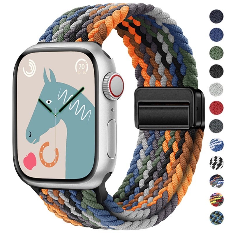 ไนลอนทอหลายสีสําหรับ Apple watch Ultra 44/40/49/45/41/42/38/45mm i-watch Series Ultra2/Ultra/87/6/5/6/5/4/3