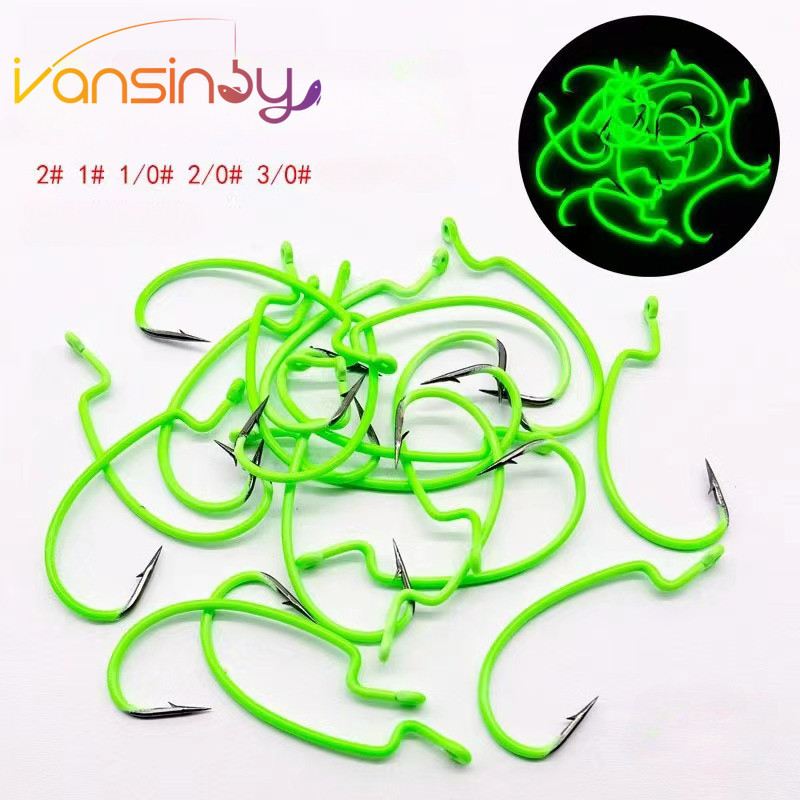 ตะขอตกปลา 1 ชิ ้ น 2#1#1/0#2/0#3/0 # Luminous High Carbon Steel Wide Web Crank Hook with Barbed Hook