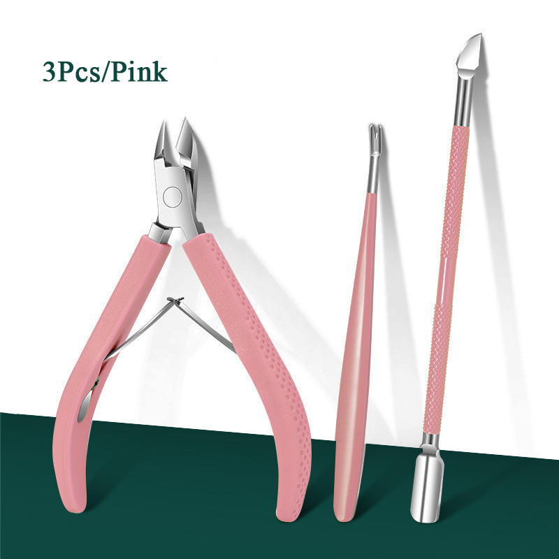 3pcs เล็บชุด Cuticle Nipper กรรไกร Trimmer Clipper Dead Skin ส้อม Remover Plier Pusher สแตนเลสสตีลเล็บเครื่องมือ