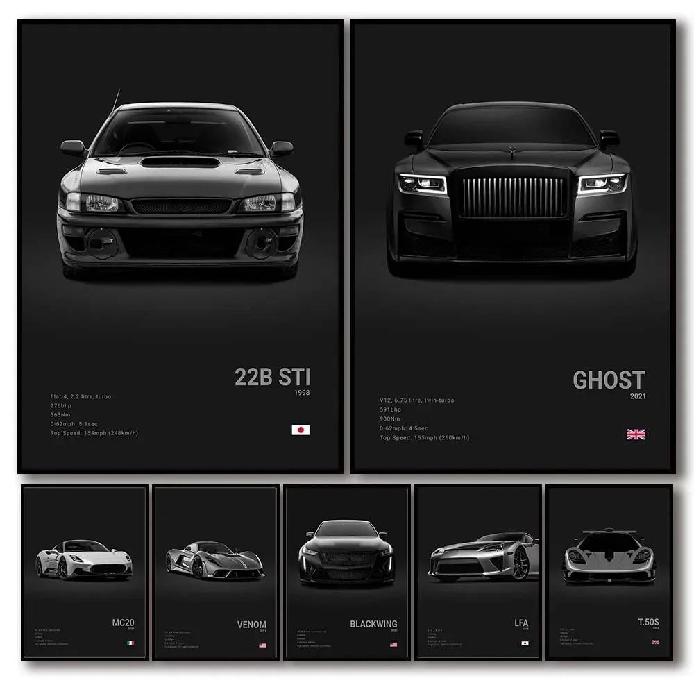 ภาพพิมพ์ผ้าใบรถสปอร์ตหรู GTR Ghost - ศิลปะป๊อปอาร์ตซูเปอร์คาร์สีดำสำหรับตกแต่งผนังบ้าน โรงรถ และห้อง