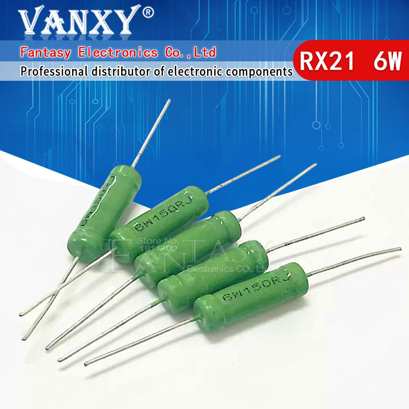 5pcs RX21 6W ความต้านทานบาดแผลสายไฟ 5% 1R 10R 100R 1K 10K 12K 15K 18R 20R 22R 24R 27R 30R 33R 36R ตั