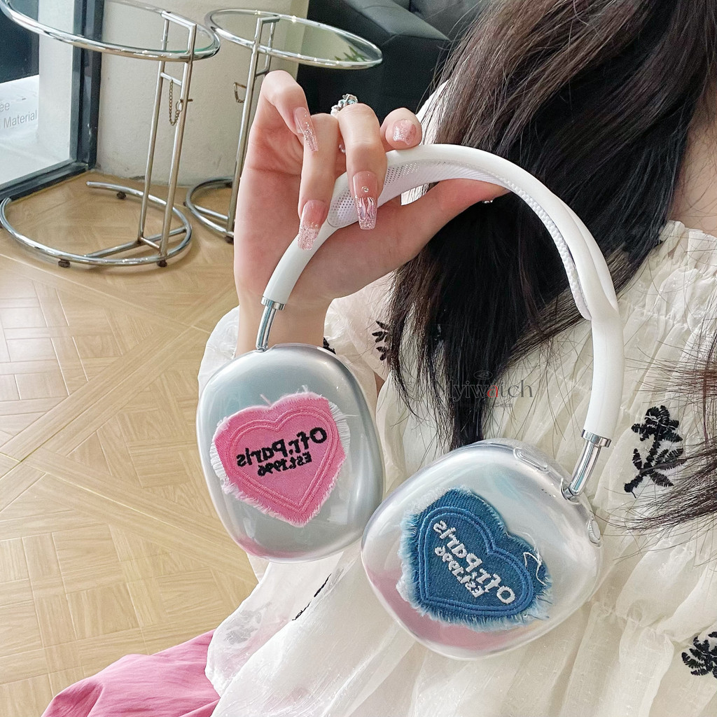 Denim heart TPU สําหรับ Apple AirPods max ฝาครอบป้องกัน Headwear Earmuffs Soft โปร่งใสกรณี AirPods max ladylike ป้องกันกรณี