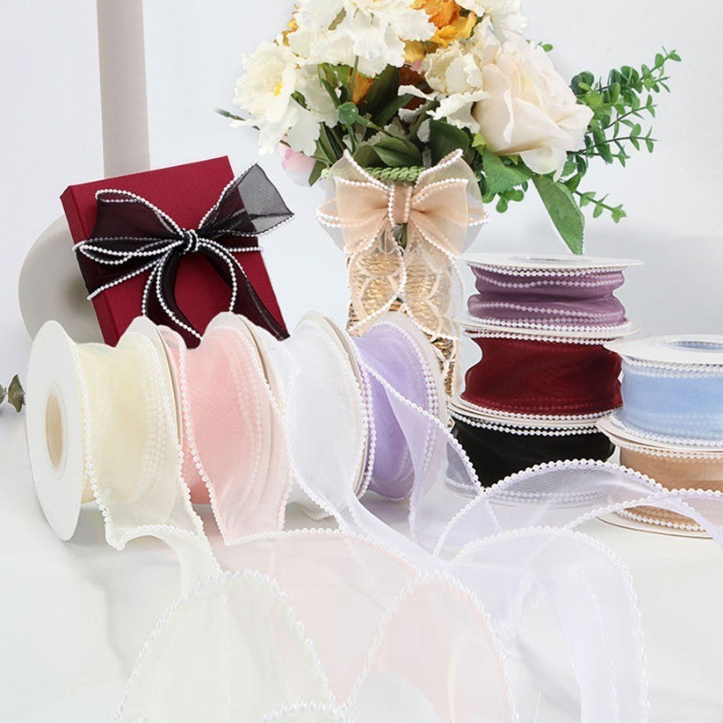 5yard (4.5m) Pearl Fishtail ชีฟองของขวัญริบบิ้นหรูหรา Organza ริบบิ้นแบบมีสายสําหรับช่อดอกไม้บรรจุภัณฑ์,หัตถกรรมห่อวันวาเลนไทน์งานแต่งงานวันเกิดช่อดอกไม้ Garland