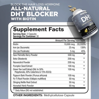 Nutrivein DHT blocker พร ้ อมไบโอตินส ่ งเสริมการเจริญเติบโตของเส ้ นผมและการเจริญเติบโตของรูขุมขนในผู ้ ชายและผู ้ หญิง