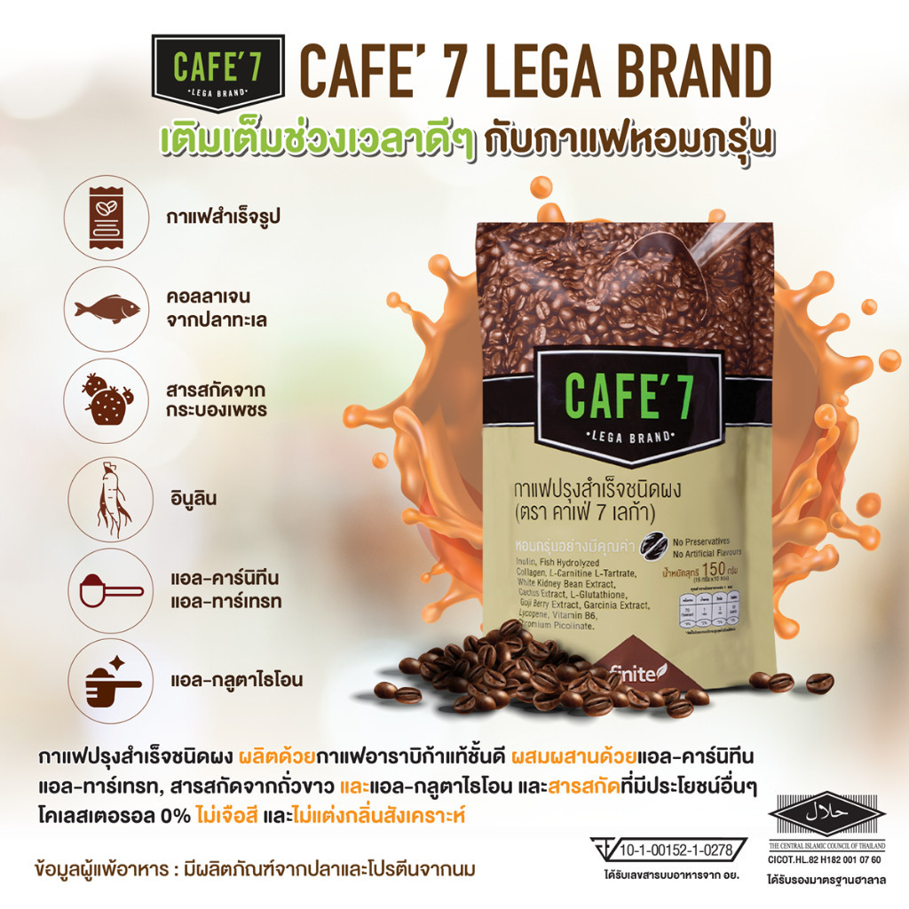 ของแท้ กาแฟลอคหุ่น Cafe 7 Lega อาราบิก้าแท้ ชั้นดี ไม่อ้วน ไม่มีน้ำตาล รสชาติดี เลกาซี่ Legacy Reborn