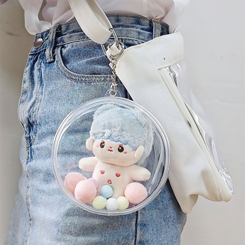 กระเป๋าตุ๊กตา กล่องเก็บของ แบบหนา ขนาด 14 ซม. สีโปร่งใส สไตล์คลาสสิก- พวงกุญแจ กระเป๋าป้องกัน PVC ใส