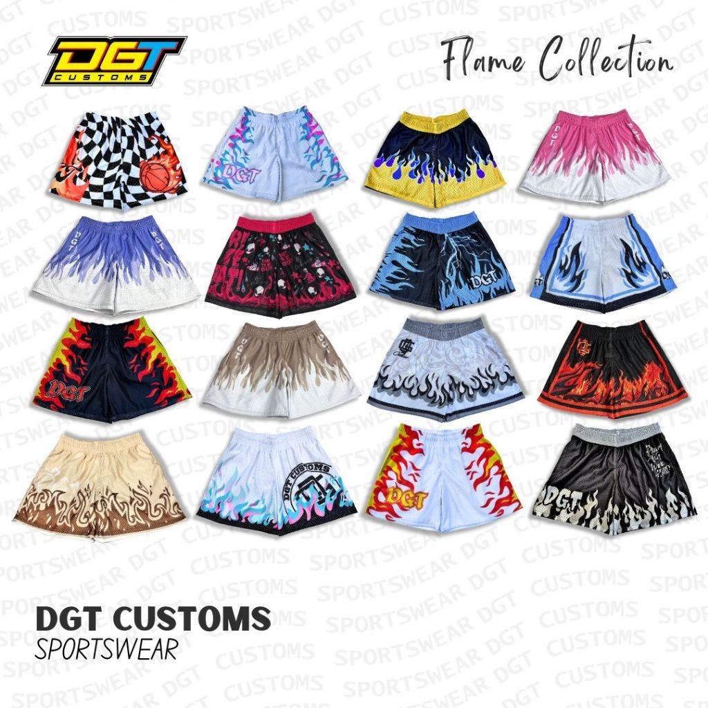 Dgt Flame Collection Mesh Short unisex High Waist Over Knee Full SUBLIMATION Men 's Shorts