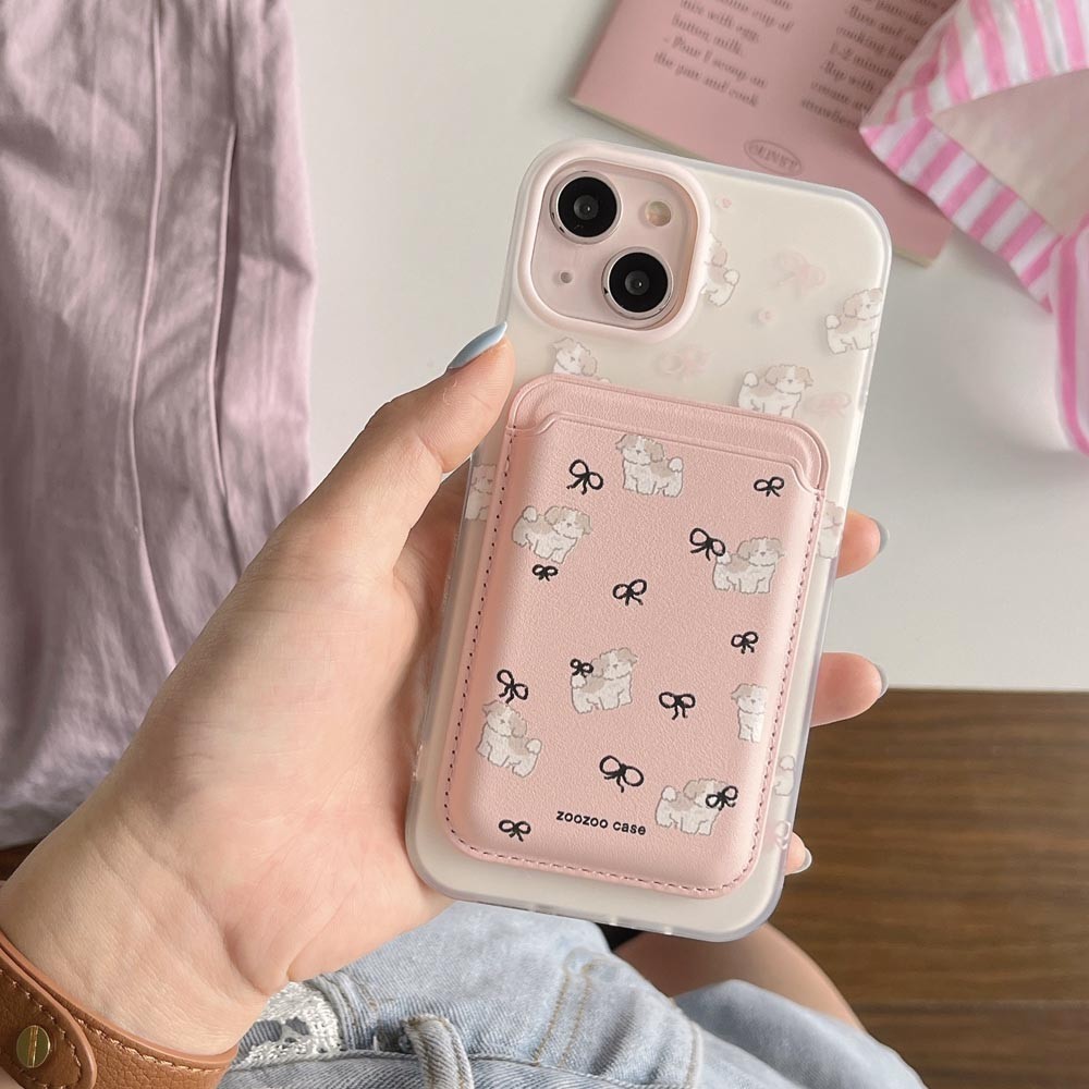 ปลอกปกแข็งเข้ากันได้กับiphone 12 12Pro 12ProMax 13 13Pro 13ProMax 14 14Pro 14ProMax 15 15Pro 15ProMaxสีเหลืองสุนัขโบว์รูปแบบแม่เหล็กกรณี