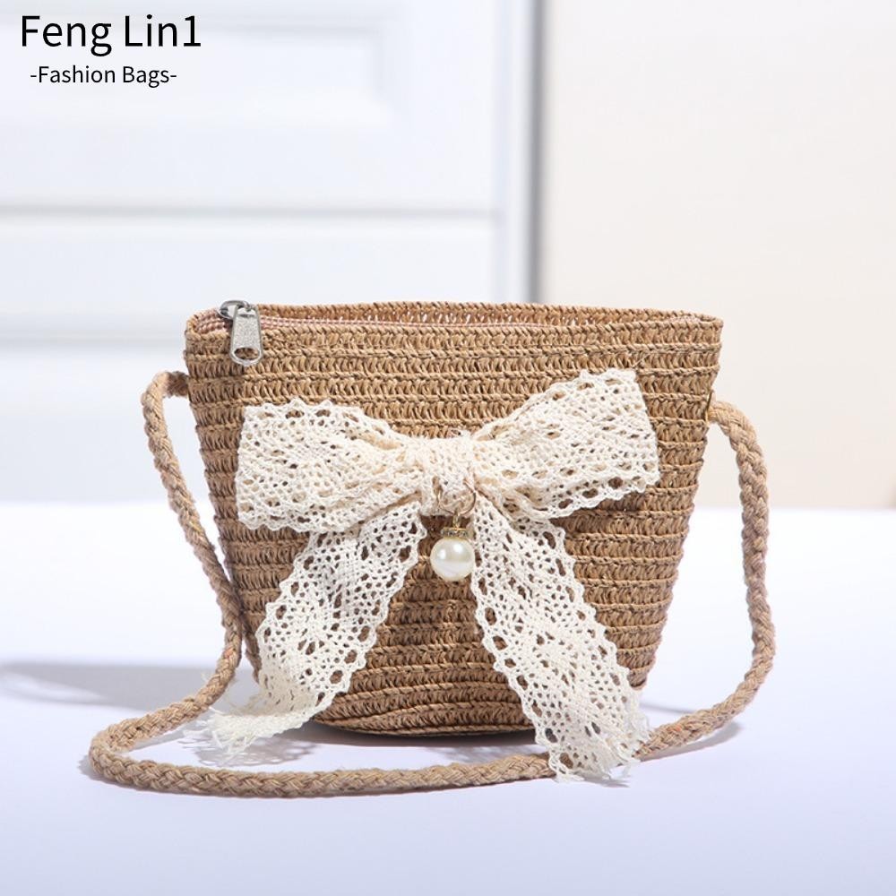 Fengling Beach Bag, Casualอินเทรนด ์ Strawทอกระเป ๋ า 2024 Retro Messenger Bag Daily Life
