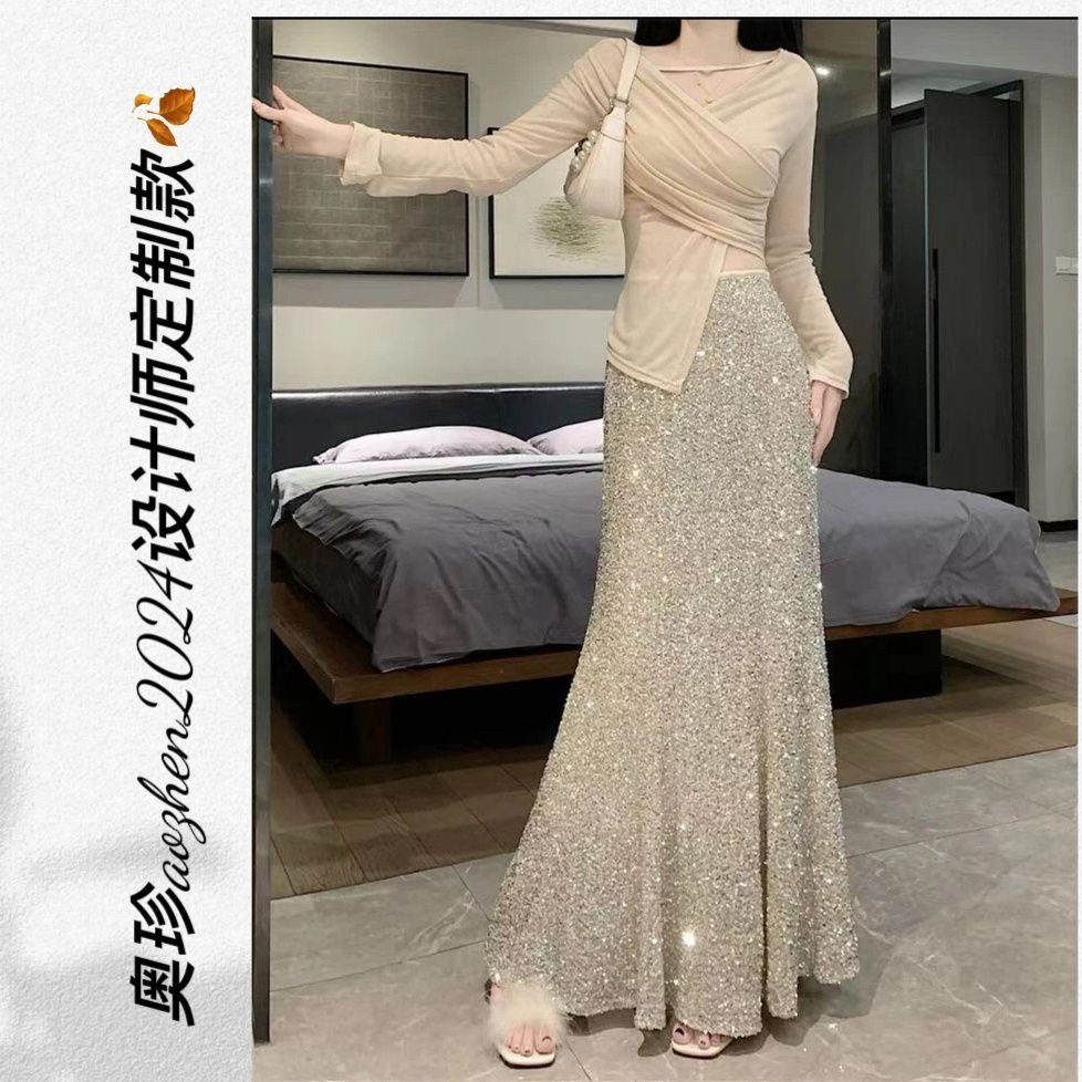 อุตสาหกรรมหนักเลื ่ อมกระโปรงหางปลาผู ้ หญิงฤดูร ้ อนเอวสูง Slimmer ดูกระโปรงทรงเอความรู ้ สึกระดับไฮเอนด ์ เต ็ ม – โปรปัง