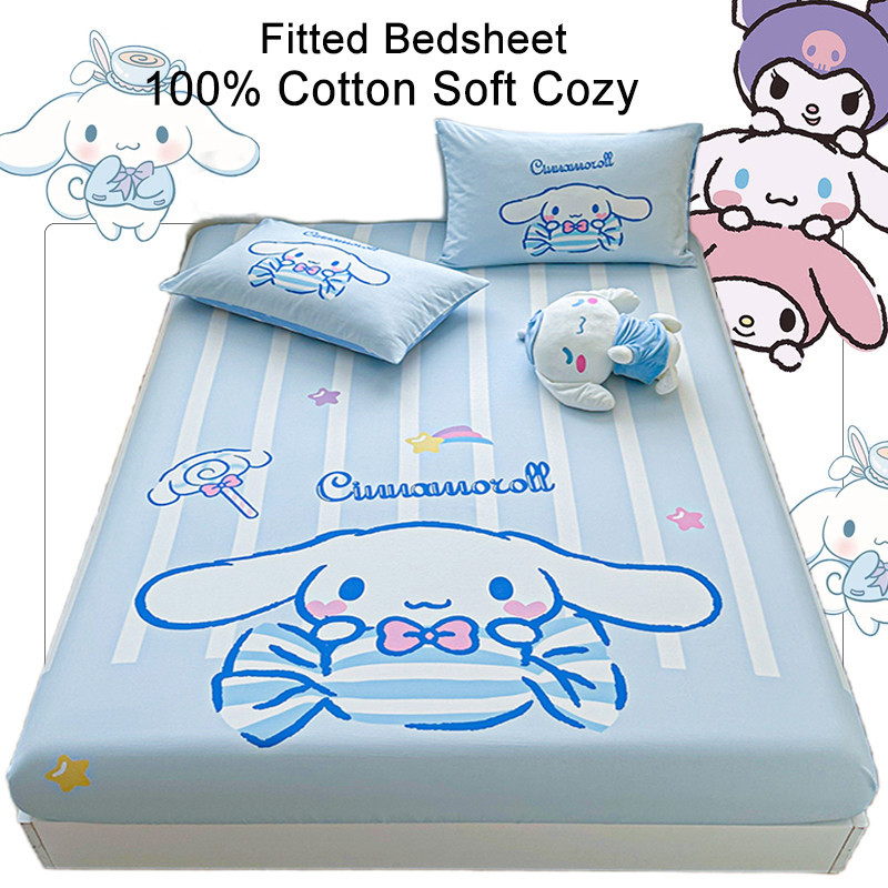 ผ้าปูที่นอน Sanrio Cotton 100% 1000TC Kuromi my Melody Cinnamoroll ผ้าปูที่นอนพอดีตัว 3ฟุต 3.5 ฟุต 5ฟุต 6ฟุต