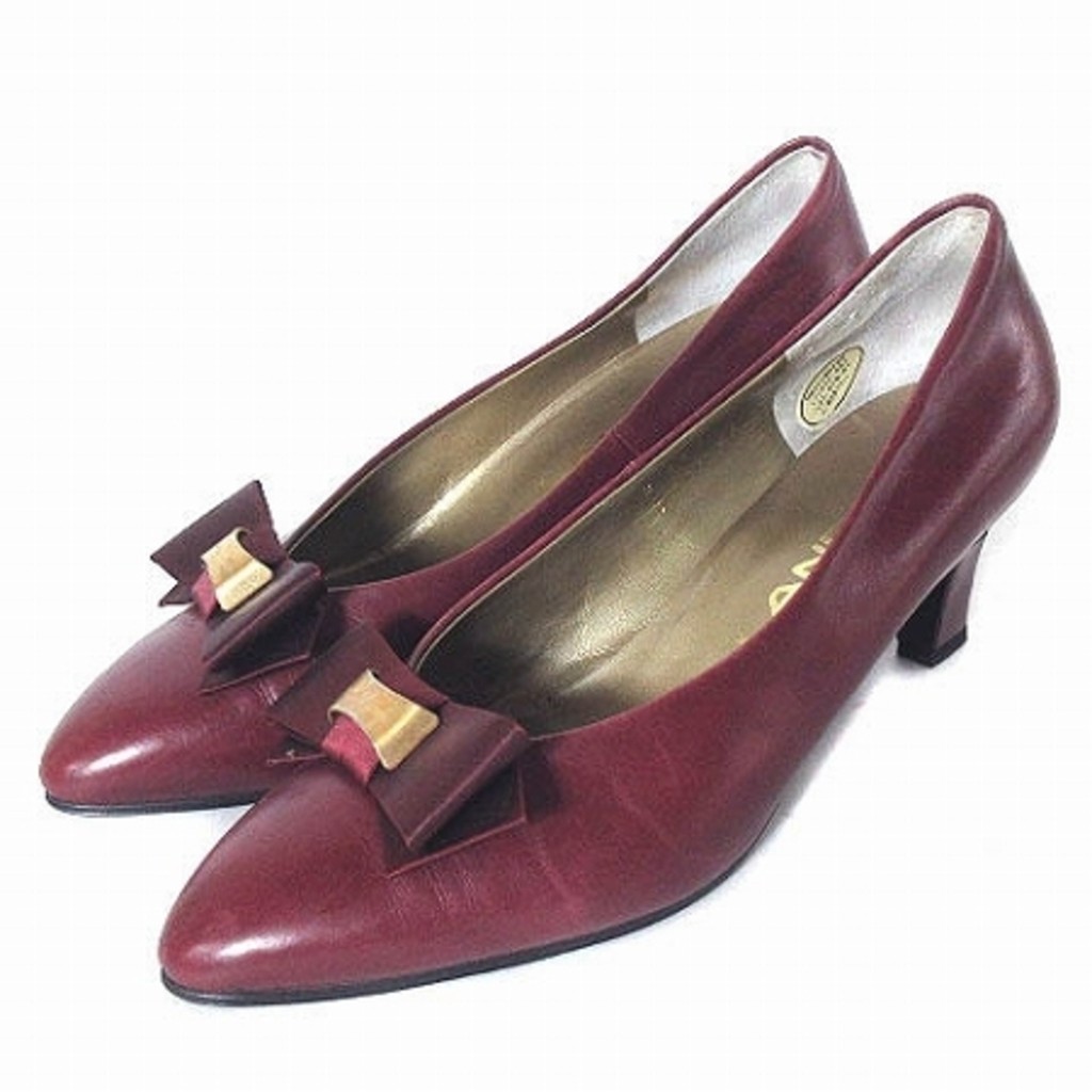 Lancel Pumps Heels with Leather Ribbon Red Bordeaux 24cm Direct from Japan Secondhand