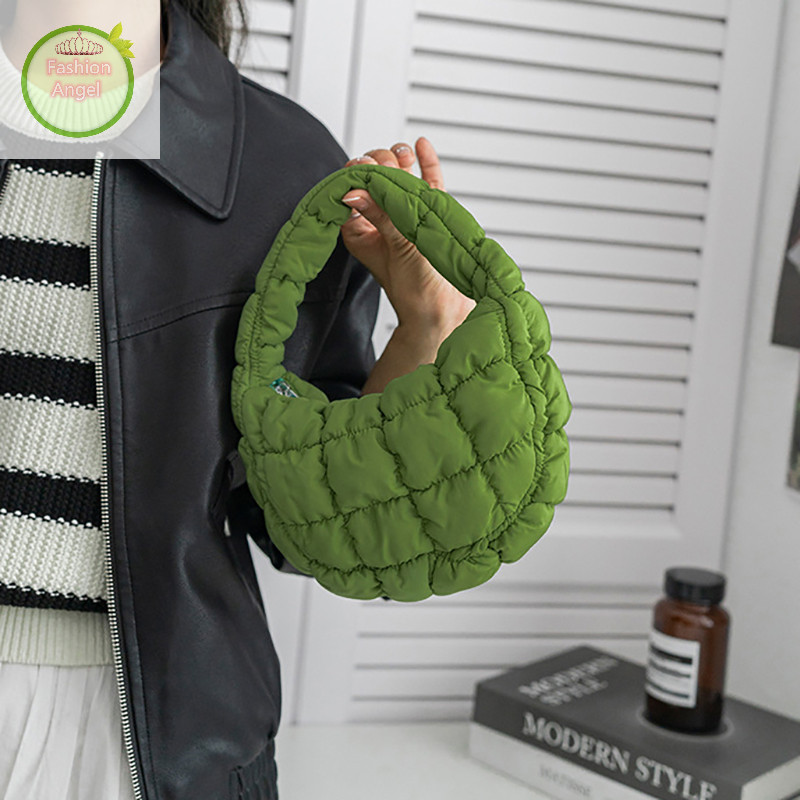 Fashionangel แฟชั่น Mini Puffer Tote กระเป๋า Quilted วงกลมกระเป๋าโทรศัพท์ Elegant สีม่วงไนลอนนุ่มเบาะกระเป๋าแนวโน้มกระเป๋าถือ VN