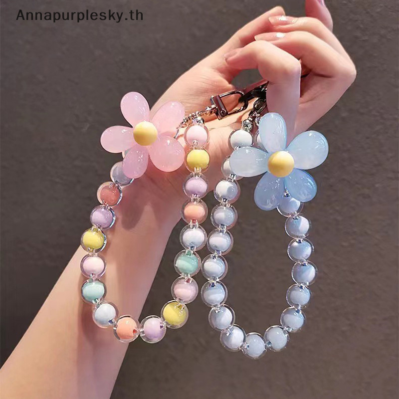 Annapursky โทรศัพท์ Anti-lost Lanyard Key จี้ข้อมือสั้นสีสัน Macaron รอบลูกปัดจี้ผู้หญิงมือถือโซ่โทรศัพท์มือถือ Lanyard TH