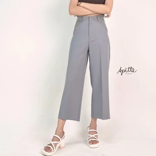 Apitta Studio รุ่น พิมพา กางเกงเอวสูงขากระบอกกลาง กางเกงทำงาน มีหูเข็มขัด สำหรับสาวสูงน้อย รหัสสินค้า ก142