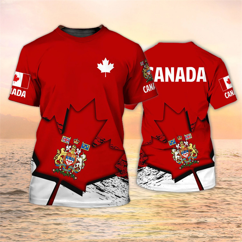 Canada T เสื้อ Canadian Flag Emblem Maple Leaf 3D พิมพ์เสื้อยืด Streetwear แฟชั่นขนาดใหญ่ชายหญิง Tees ผู้ชายเสื้อผ้า Tops