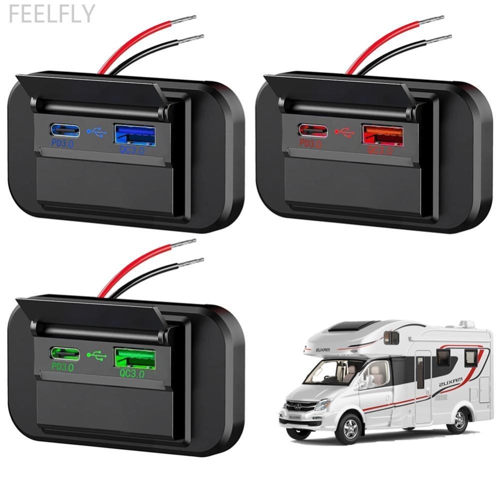 Feelfly รถ Bus Charger ซ็อกเก็ตอะแดปเตอร์ QC3.0 Quick Charge PD Type C Dual USB พอร์ต 12 V/24 V USB แผง Swith สําหรับรถจักรยานยนต์ Marine D6H4