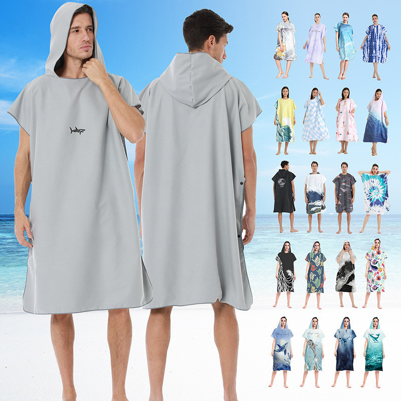 2024 ว่ายน้ําแห้งเร็วผ้าพันคอชายหาดเคปคลุมด้วยผ้าสวมใส่เสื้อคลุมอาบน้ําชายหาดชายและหญิงแห้งเร็วท่องเปลี่ยนเสื้อคลุมอาบน้ํา