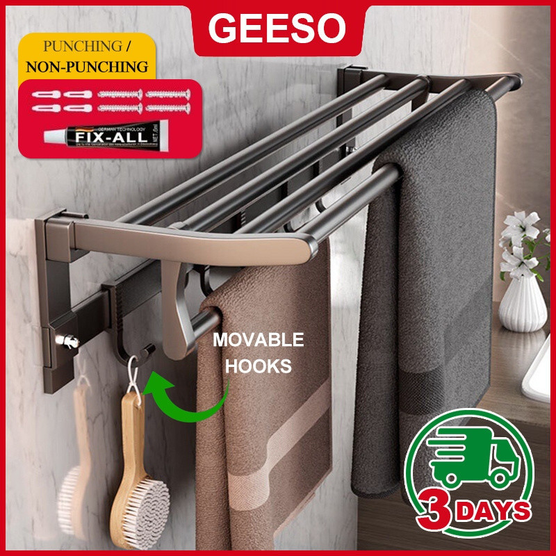 GEESO ห้องน้ําผ้าเช็ดตัวผ้าเช็ดตัวบาร์ Rak Tuala Mandi Penyangkut Tuala ห้องน้ํา Organizer อุปกรณ์เส