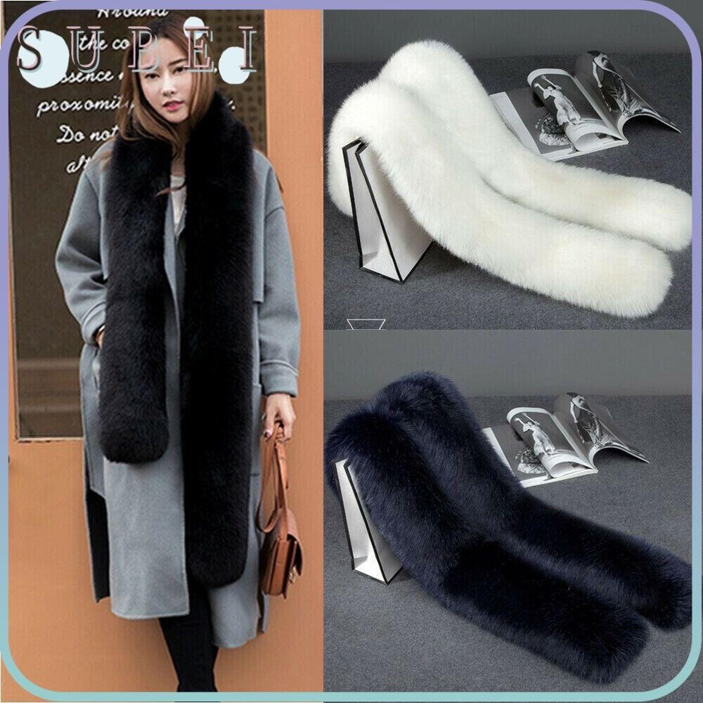 Sukaa ผ้าคลุมไหล่ ผ้าพันคอ ขนเฟอร์ปลอม แบบยาว หนา สีพื้น ให้ความอบอุ่น สําหรับเสื้อผ้า