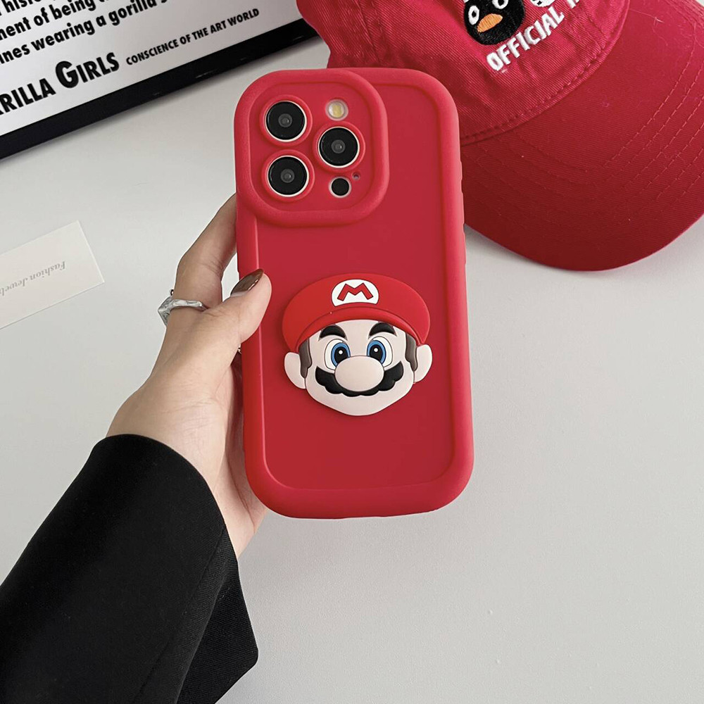 เคสโทรศัพท์ซิลิโคนอ่อนนุ่มมาริโอสีแดงเข้ากันได้กับ IPhone 11 12 13 15 Pro Max IP 14 Pro Max Circular Border ฝาครอบป้องกันกันกระแทก