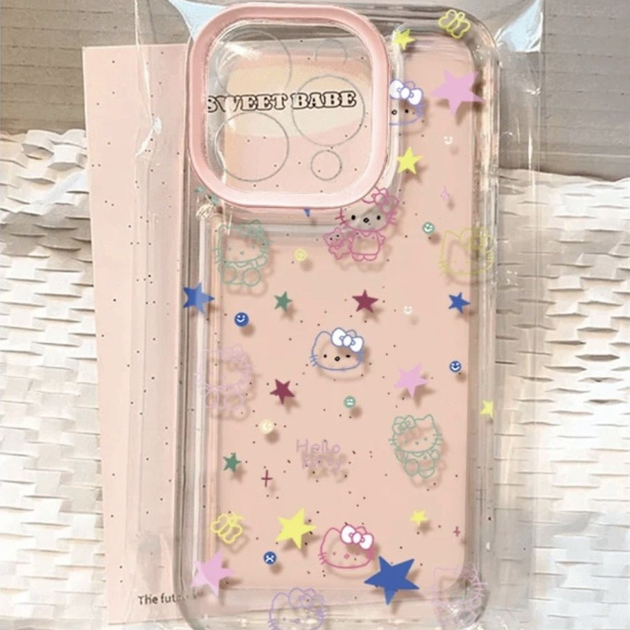 ((KK Store) Line Hello Kitty Pattern เคสโทรศัพท์ซิลิโคนอ่อนนุ่มโปร่งใสเหมาะสําหรับ iPhone x/xs/xr/xsmax/7/8plus/11Promax/12/13/14Promax/15 เคสกันกระแทกแบบรวมทุกอย่าง