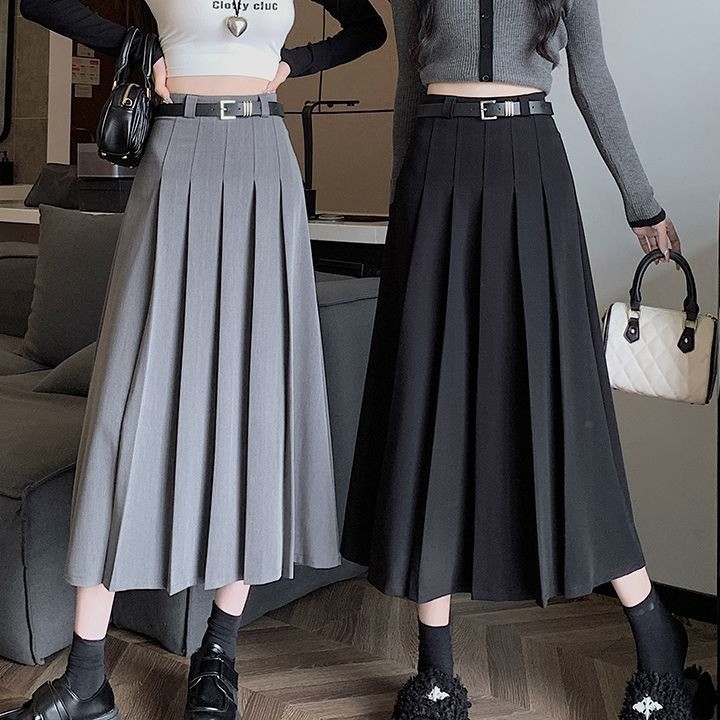 กระโปรง midi กระโปรงหญิง สไตล์เกาหลี เอวสูง สลิมมิ่ง กระโปรงมิดิ กระโปรงวิทยาลัย กระโปรง Spice Girl กระโปรงมิดิ