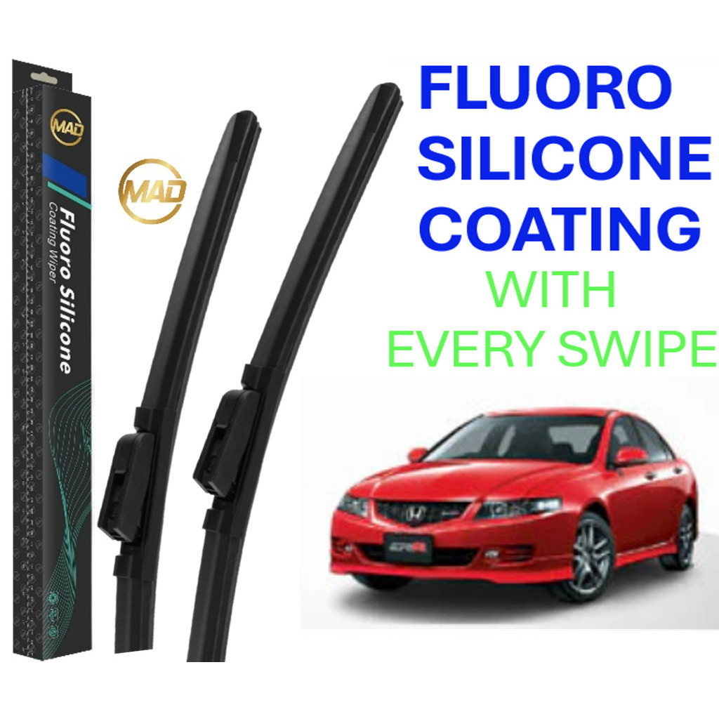 Honda Accord Euro R (2002-2007) 2 ชิ้น (1 ชุด) MAD FLUORO ซิลิโคนเคลือบ Wiper กระจกเคลือบ Trapo คุณภ