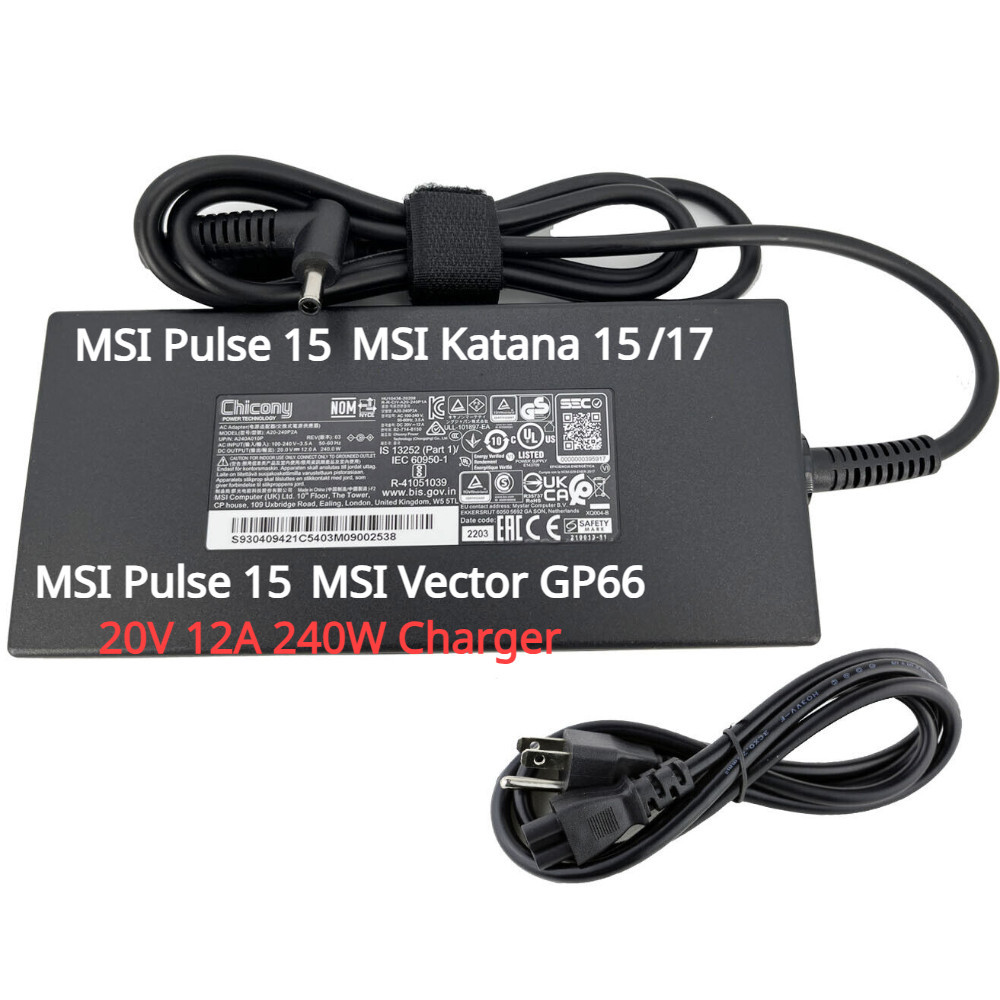 Chicony 20V 12A 240W AC Power Charger สําหรับ Gigabyte Aorus 17/ MSI Vector GP66/MSI Delta 15 Pulse 