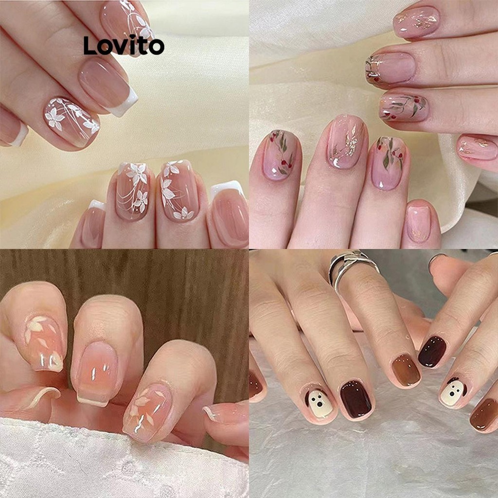Lovito เล็บปลอมผู้หญิง กันน้ำ ทนทาน ทันสมัย สีพื้น สไตล์ลำลอง LFA35456