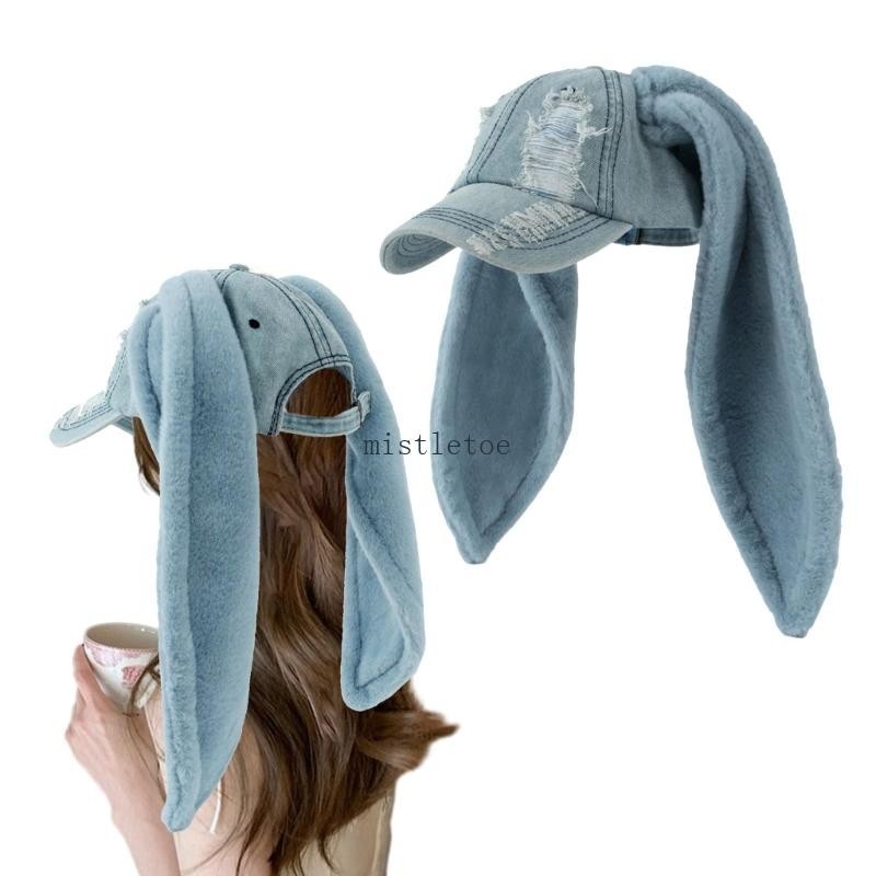 Mis Girls Teen Fashion Distressed เบสบอลหมวกพร ้ อมหูกระต ่ ายสําหรับถ ่ ายภาพ