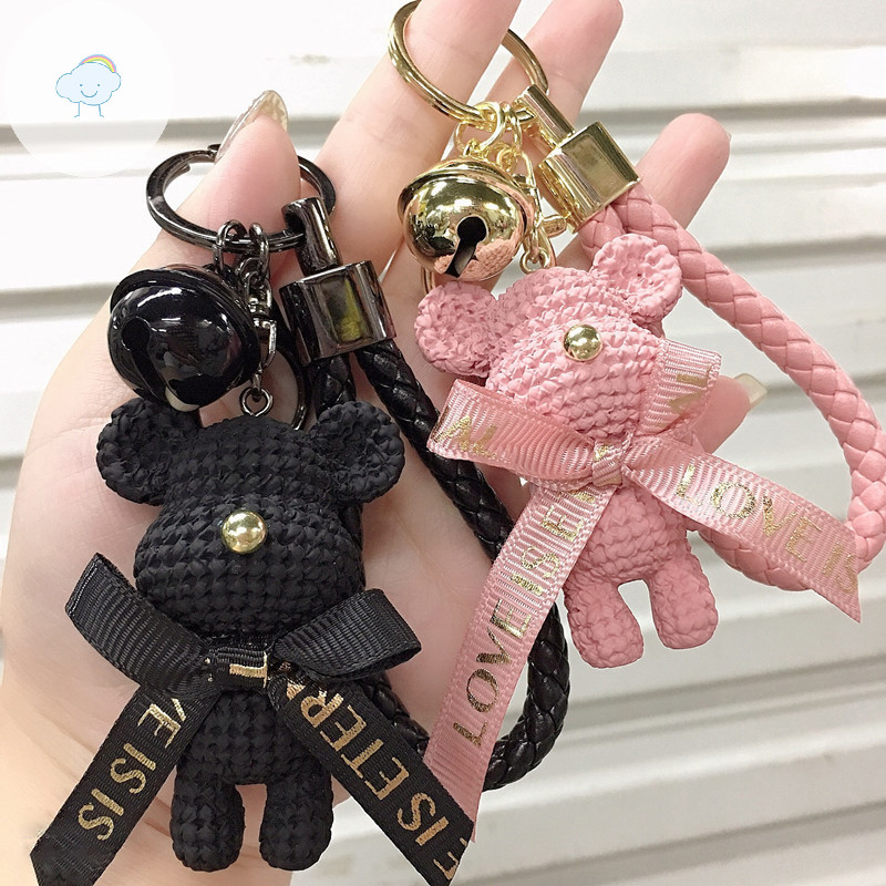 สอง น่ารักเรซิ่นทําด้วยผ้าขนสัตว์หมีน้อยโบว์พวงกุญแจวันหยุดกุญแจรถแหวนสําหรับสาวสร้างสรรค์ของขวัญทอผ้าแฟชั่นตุ๊กตากระเป๋าจี้ ไทย