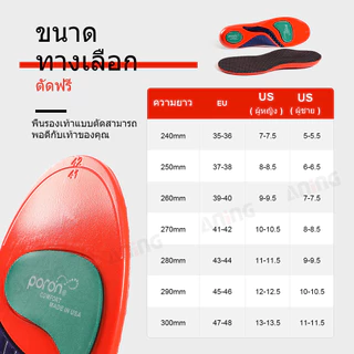 แผ่นรองพื้นรองเท้าสำหรับนักกีฬา PORON นุ่ม สบาย ช่วยรองรับอุ้งเท้าและดูดซับแรงกระแทก