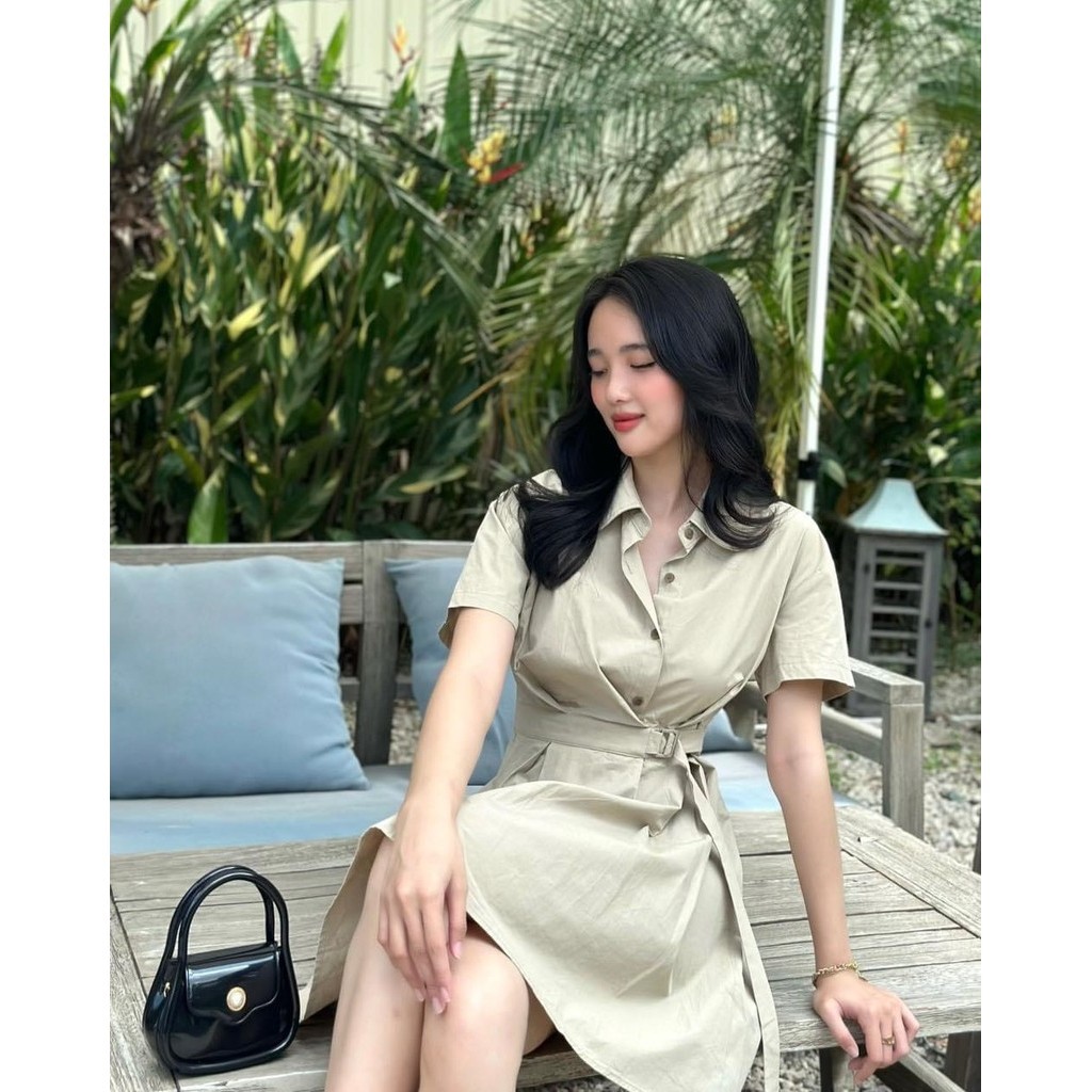 [รูปถ่ายจริง] BEOI - เดรสสั้นคอปกเชิ้ตสไตล์หรูหราพร้อมเข็มขัดสําหรับผู้หญิง - MSP D94 - D97